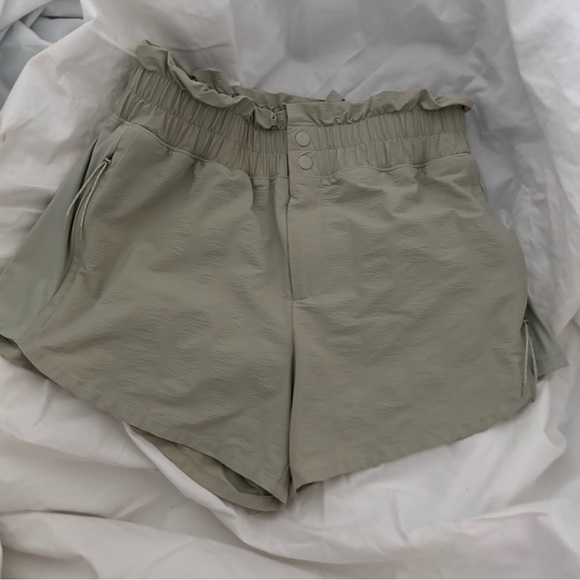 FLX Pants - High-Waist Ruffle Paperbag Shorts in Sage